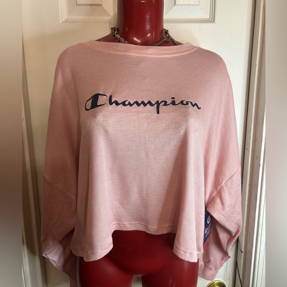 Champion Women's Sleep Waffle Weave Crop Tee LIGHT PINK  -Long Sleeve  -Size M